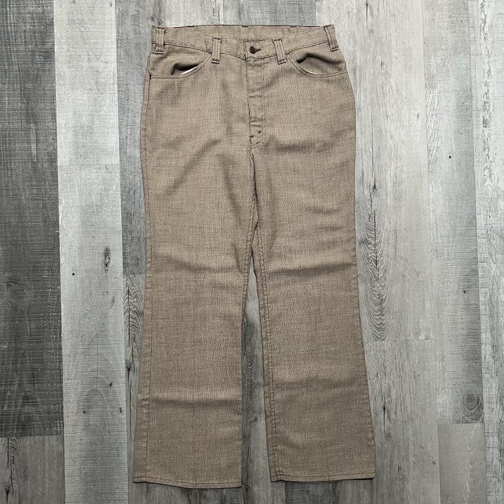VTG Levi's Sta Prest Hopsack Basket Weave Hippie Bell Bottoms Disco Flare Pants